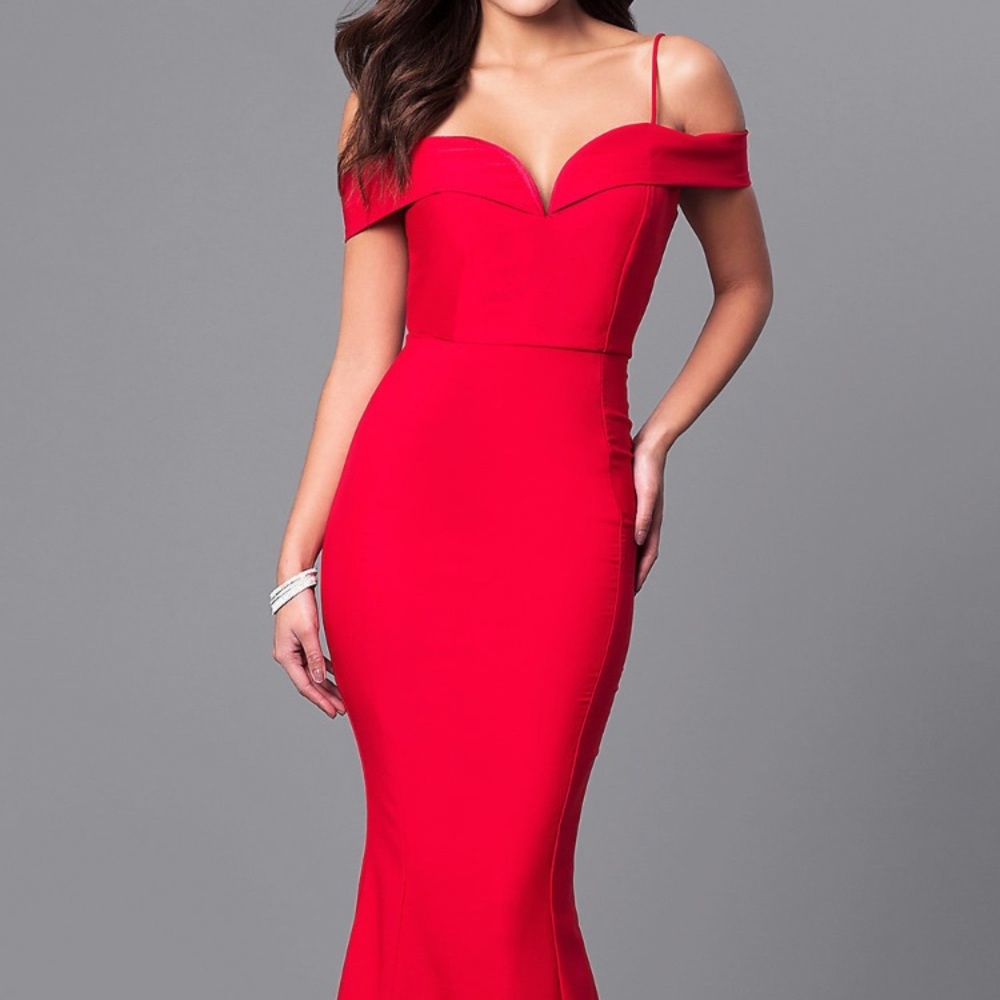 Red Off the Shoulder Evening Gown - Prom Dress - Picture 3 of 3
